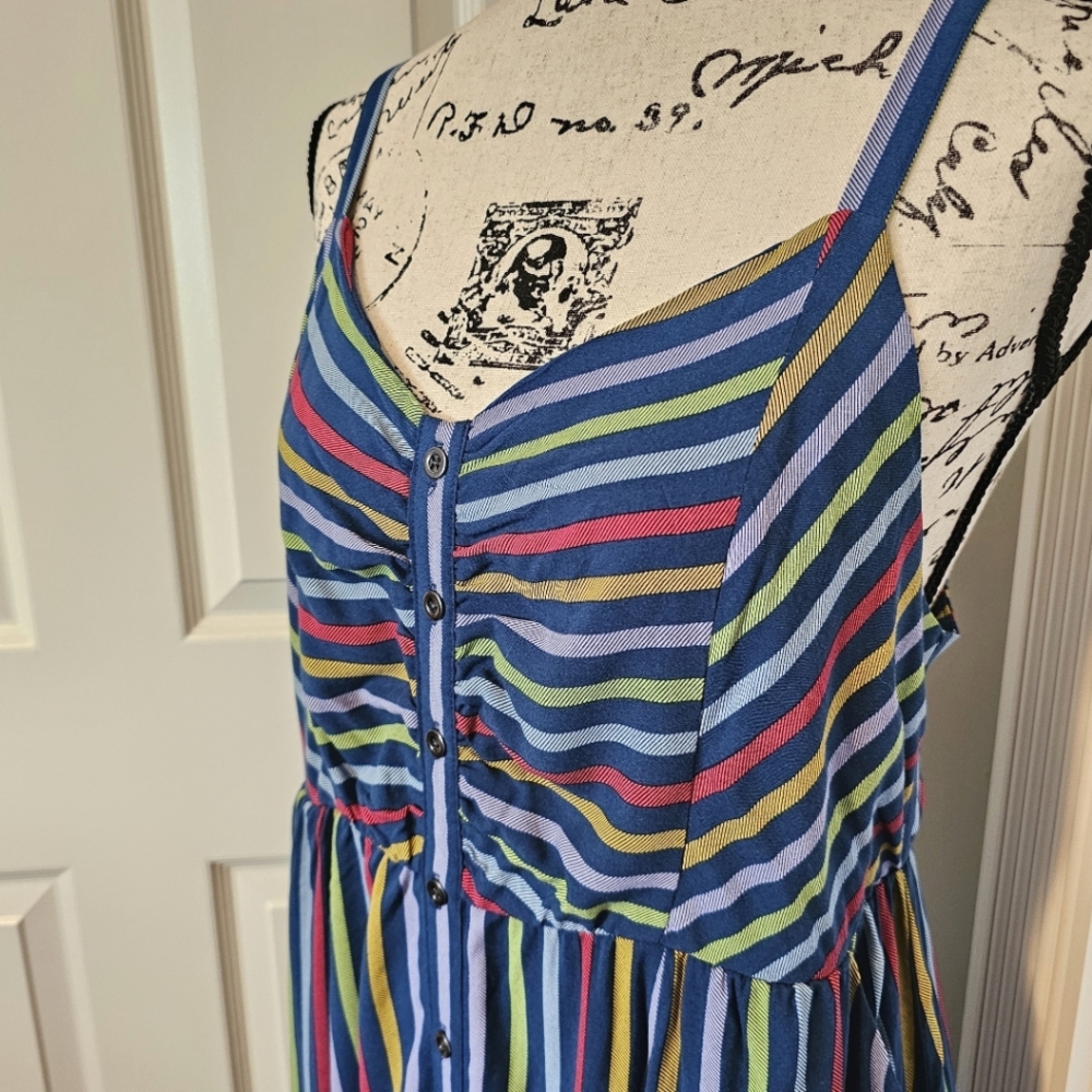 Torrid Colorful Stripe Midi Challis Button-Front … - image 5